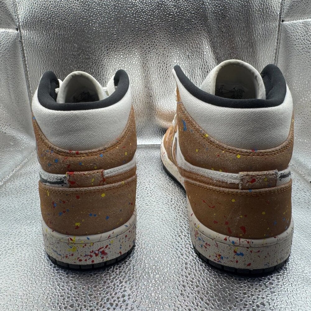 Size 10 Air Jordan 1 SE Mid Mens Black White Brushstroke Paint Shoes DA8005-100 - Picture 8 of 12